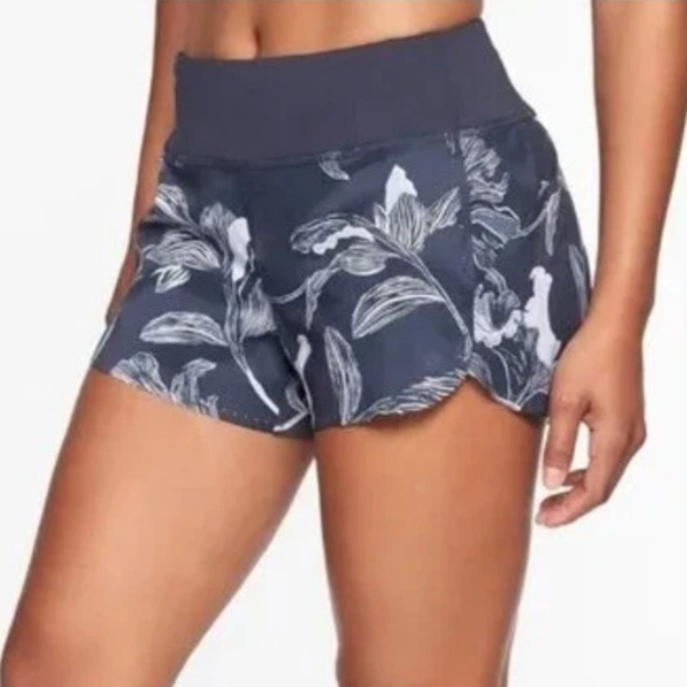 Athleta Laser Run Shorts Blue Floral